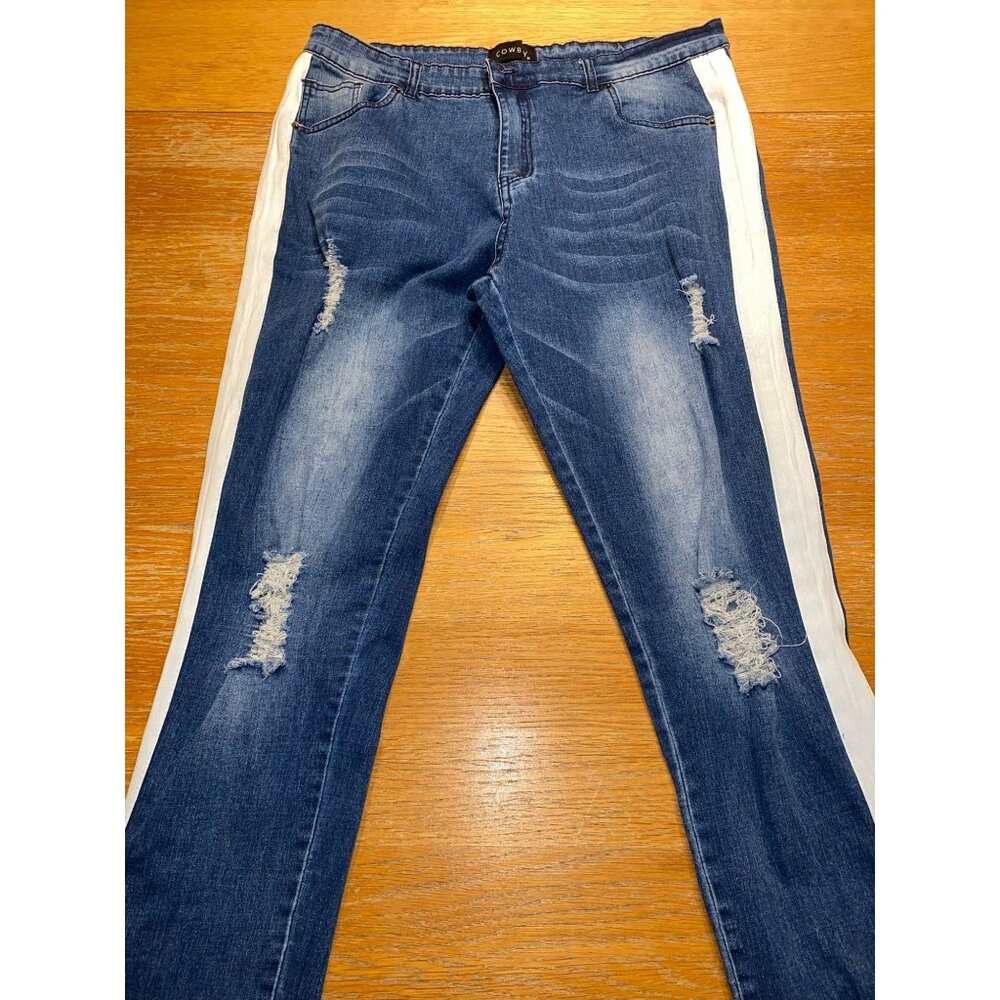 Mens Cowboy Denim Jeans with White Stripe